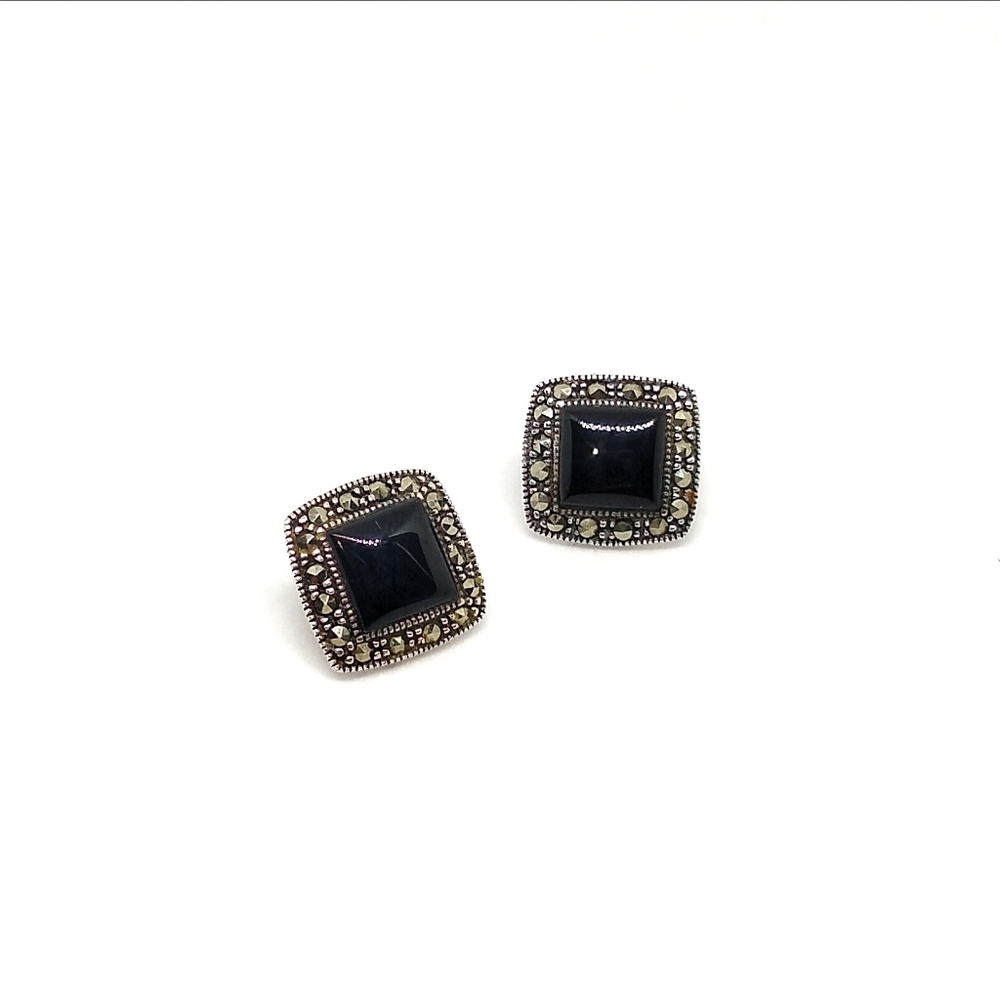 Vintage Onyx Marcasite square earrings